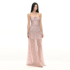 Bxoxo Retro Plaid Camis Midi Dress Women Summer Sexy Spaghetti Straps Backless Dress French Elegant Slim Party Night Vestidos Mujer