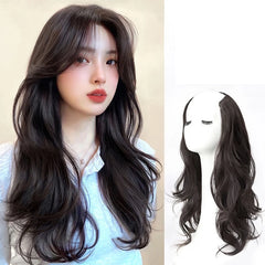 BXOXO Synthetic Women Long Curly Invisible Seamless V-shaped Wig Simulated Increase Volume Fluffy High-level One-piece Hair Extension