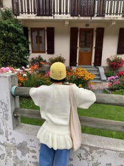 Bxoxo Japanese Loose Ruffles Women Sweater Autumn Korean Chic Button Patchwork Warm Pullover Female New Solid All Match Knitted Jumper