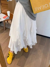 Bxoxo Elegant White Long Skirt Women Fairycore Sweet Korean Style Ruffle Skirts Irregular Vintage Streetwear Layered Skirts