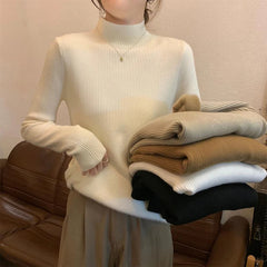 Bxoxo Half Turtleneck Knit Sweaters Women Autumn Thick Warm Slim Basic Solid Jumper Female Soft Plush Long Sleeve All Match Pullover