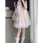 Bxoxo Sweet Pink Butterfly Knot Flower Bud Dress Women's Loose Slimming Short Skirt Summer New Style Student Mini Dress Casual Chic