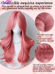 BXOXO orange pink wig Long Wavy Synthetic Wigs Middle Part Natural Wave Wig Heat Resistant Cosplay Party Daily Hair Wig for