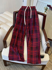 Bxoxo Retro Red Wide Leg Pant Women Casual Fall Winter High Waist Straight Trousers Lace Up Vintage Female All Match Loose Pants New