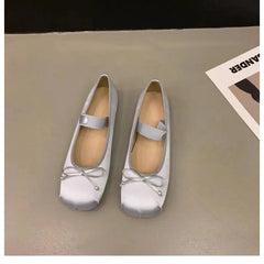 BXOXO Mary Jane Shoes Women's Shoes Round Toe Plus Size Women's Shoes Bow Silk Satin Ballet Flats Spring/Autumn Flats Women Shoes