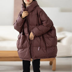 Bxoxo New Winter Women 90% White Duck Down Jacket Casual Loose Over Size Warm Parka Female Drawstring Hooded Puffer Coat