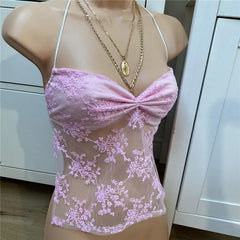 BXOXO Chic Women Chest Wrap Backless Crop Tops Sweet Girl Halter Tops Folds V Neck Slim Fit Camis Y2K Fairycore Cute Vest Clothe