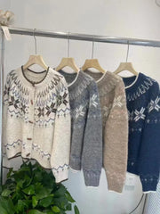 Bxoxo Soft Knit Button Up Cardigan Women Fair Isle Sweater Jacket Ladies Teen-Girl Fall Winter Christmas Knitwear Casual Chic Outfit