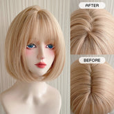 BXOXO 12 Inch Synthetic Short Straight Bangs Wigs Bob Fiber Heat-resistant Deep Wave Hair Sweet And Natural Party or Selfie