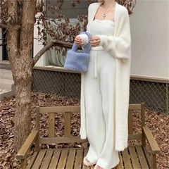 Bxoxo New Imitation Mink Coat Slimming Autumn And Winter Loose Fitting Long Sweater Thickened Lazy Knitted Cardigan Jacket White