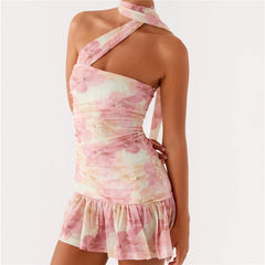 BXOXO Fashion Women Floral Strapless Mini Dress Y2K Bodycon Flower Tube Dress Sexy Party Beach Dresses with Scarf Summer