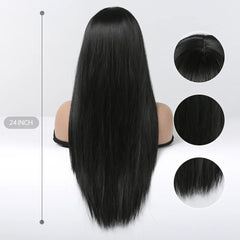 BXOXO Synthetic Long Silky Straight Wigs with Bangs Black Cosplay Party Lolita Hair Wigs for Women Natural Heat Resistant Wig