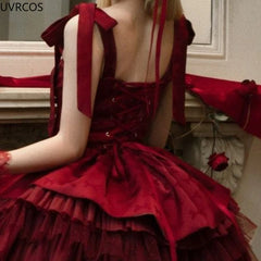 Bxoxo Victorian Sweet Lolita Dress Women Kawaii Bowknot Print Ruffles Party Mini Dresses Japanese Vintage Elegant Mesh Princess Dress