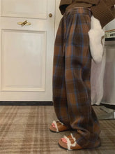 Bxoxo Faux Woolen Warm Plaid Pants Women Vintage Harajuku High Waist Wide Leg Trousers Streetwear Retro Loose Casual Fall Winter Pant