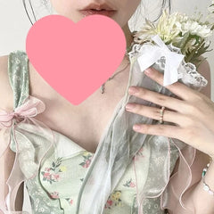 BXOXO French Style Outer Weartank Women's Cropped Top Spring Summer Printing Spandex Material Bow Decoration Strap Vest