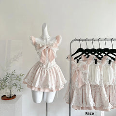 Bxoxo White Bubble Short Pants Floral Print Midi Dress Sleepwear Spring Summer New Arrival Women's Dress Elastic Waist Polyester Fiber