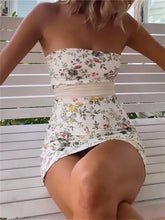 BXOXO Floral Bandeau Tube Top Mini Dress Women Off-Shoulder Strapless Bodycon Party Dress Backless Bow Knotted Vestidos