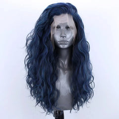 BXOXO Light Blue Wig Synthetic Lace Front Wig Free Long Loose Curly Lace Wigs Glueless Synthetic Hair Wig Blue Cosplay Wig