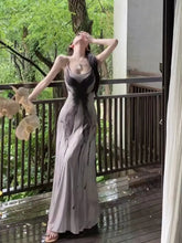 Bxoxo Retro Ink Butterfly Tie Dye Camis Dress Women Summer Slim Sleeveless Midi Dress Y2K Korean Sweet Mesh Spaghetti Straps Vestidos