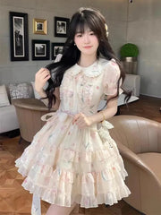 Bxoxo Floral Sweet Mini Dress Women Vintage Cute Ruffles Puffy Sleeve Dress Casual Summer Slim High Quality Elegant Vestidos New