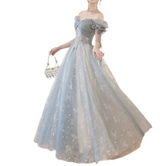 BXOXO Customized Simple Solid Square Collar Puff Sleeve Princess Prom Dress Front Cross Bow Design Slim A-line Vestidos High End Strap