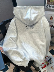 Bxoxo Cute Dog Cartoon Gray Hoodies Women Loose Long Sleeve Kawaii Sweatshirts Casual Vintage Preppy Style Fall Female Pockets Tops