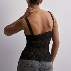 BXOXO Aesthetic Slim Fit Camis Retro Floral Lace Sheer Crop Tops Cottage Grunge Sleeveless Shirt Vest Y2k Vintage Tank Tops