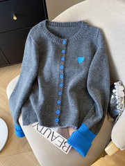 Bxoxo Vintage Love Print Cardigan Women Lazy Wind Patchwork Long Sleeve Knitted Sweaters Casual O Neck Fall Retro Korean Female Tops