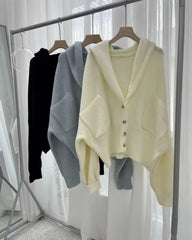 Bxoxo Women's Hooded Cardigan Button Up with Pocket Knitted Sweater Hoodie Slouchy Knitwear Fall Winter Casual Chic Outfit