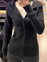 BXOXO 2025 Autumn New Cardigan Coat Women Y2k Slim Fit Black Hooded Sweatshirt Fashion All-match Long Sleeve Zipper Tops Mujer Jacket