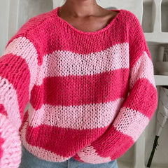 Casual Loose Fit Striped Sweater Autumn Winter O Neck Long Sleeve Pullover Tops Y2K Vintage Lounge Knitwear Aesthetic Streetwear