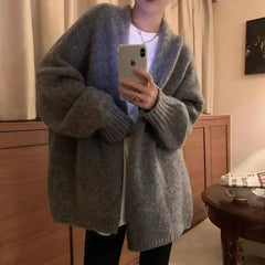 Bxoxo Autumn Warm Knitting Cardigan Sweater Women Korean Lazy Wind Soft All Match Cardigans Female Solid Loose Knitwear Coats