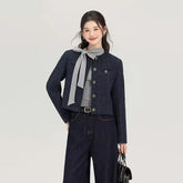 Bxoxo Vintage Tweed Cropped Jackets for Women Korean Elegant Long Sleeve Thick Short Coat Harajuku Single Breasted Blended Outerwear