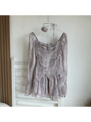 Bxoxo Women A-line Luxury Dress Elegant Long Sleeve Mini Evening Dress Harajuku Vintage 90s Y2k One Piece Frocks 2000s Clothes Autumn