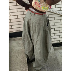 Bxoxo Y2K Vintage Women Cargo Pants Harajuku Oversized Wide Leg American Retro Pants Baggy Casual Summer Thin Trousers Gyaru