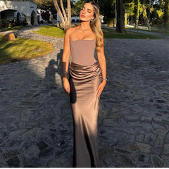 BXOXO Sexy Satin Corset Dress Women Fashion Strapless Backless Waist Ruched Wrap Slim Dresses Autumn Lady Evening Party Club Vestidos