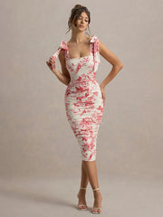 BXOXO Floral Print Backless Sexy Maxi Dress For Women Gown Spaghetti Strap Square Collar Ruched Bodycon Club Party Dress