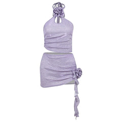 BXOXO Summer Sexy Halter Neck Sequins Evening Prom Dress Women's Sweet Purple Hollow Out Brthday Outfits Lightweight Party Vestidos