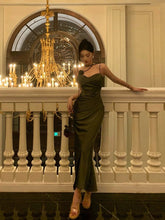 BXOXO - Vintage Sheath Spaghetti Straps Green Satin Long Prom Dresses Evening Gowns HOT1005