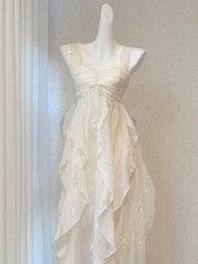 BXOXO Sexy French High Low Square Neckline Christmas Dress Ivory Birthday Dresses Birthday Outfits HOT1148