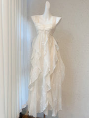 BXOXO Sexy French High Low Square Neckline Christmas Dress Ivory Birthday Dresses Birthday Outfits HOT1148