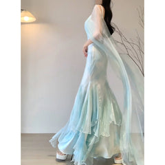 BXOXO - Chic Mermaid Spaghetti Straps Light Green Chiffon Long Prom Dress Birthday Dresses Birthday Outfits HOT1164