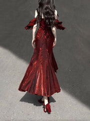 BXOXO - Sexy Mermaid Spaghetti Straps Burgundy Long Prom Dresses Christmas Night Dress Birthday Outfits HOT1175