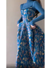 BXOXO - Vintage A line Spaghetti Straps Royal Blue Floral Long Birthday Dresses Prom Dress Birthday Outfits HOT1187