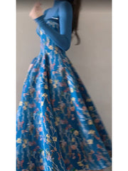BXOXO - Vintage A line Spaghetti Straps Royal Blue Floral Long Birthday Dresses Prom Dress Birthday Outfits HOT1187