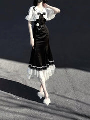 BXOXO - Princess A line Black Satin Long Prom Dresses Night Lolita Dress Birthday Outfits HOT1195
