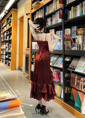 BXOXO - Sexy Mermaid Spaghetti Straps Burgundy Velvet Women's Beach Dress Vacation Dresses Birthday Dress HOT1230