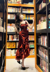 BXOXO - Sexy Mermaid Spaghetti Straps Burgundy Velvet Women's Beach Dress Vacation Dresses Birthday Dress HOT1230