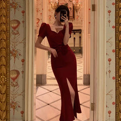 BXOXO - Classy Sheath Sweetheart Neckline Short Sleeves Red Prom Dresses Birthday Outfits Evening Gown HOT941