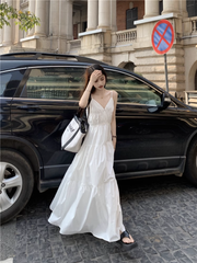 A-line V Neck White Dress HOT1167